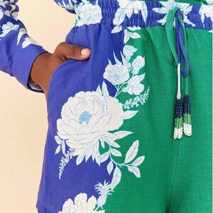 FARM Rio Blue & Green Floral High-Waist Shorts